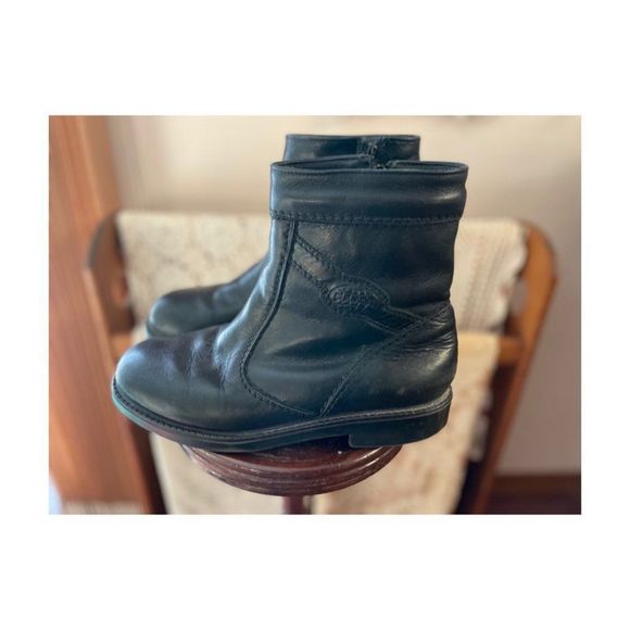 Vintage Pajar Black Leather Boots Genuine Shearling Lining Sz 10 Men's - Picture 1 of 16